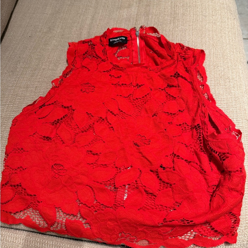 bebe Vibrant Red Lace Blouse